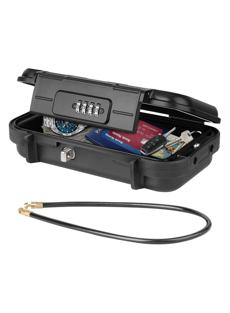 general Portable safety box with code, combination safety box lock box waterproof with removable wire rope safety box for car, home, travelling - Image 1