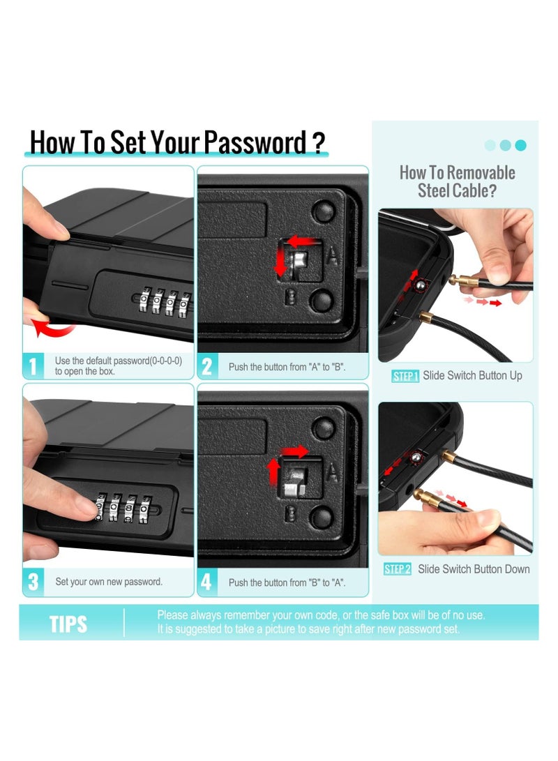 general Portable safety box with code, combination safety box lock box waterproof with removable wire rope safety box for car, home, travelling - Image 2