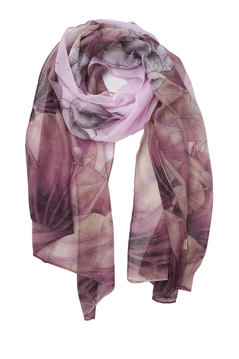 YOUR SMILE Ladies/Women's Lightweight Floral Print/Solid Color mixture Shawl Scarf For Spring Summer season (Purple Lotus) - Image 1