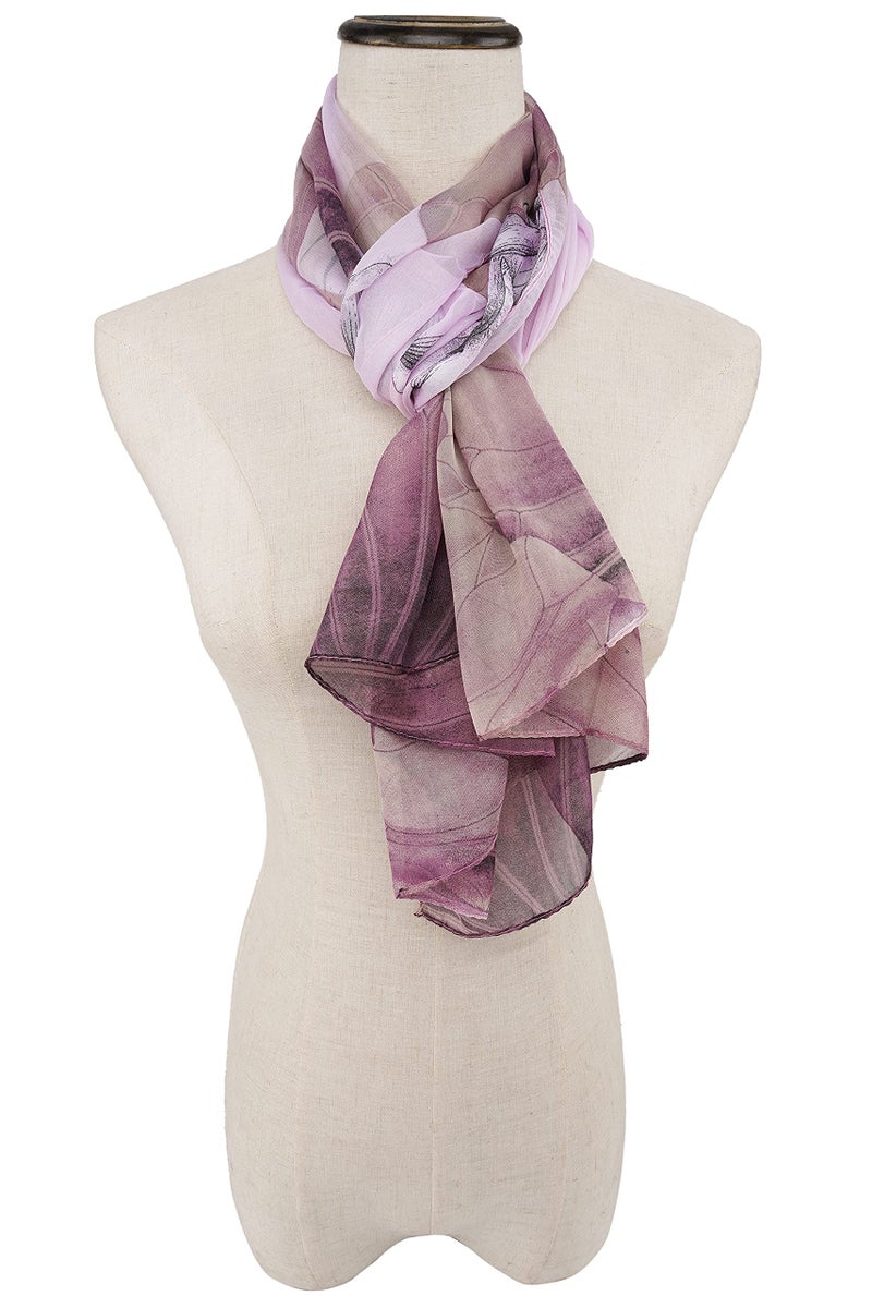 YOUR SMILE Ladies/Women's Lightweight Floral Print/Solid Color mixture Shawl Scarf For Spring Summer season (Purple Lotus) - Image 3