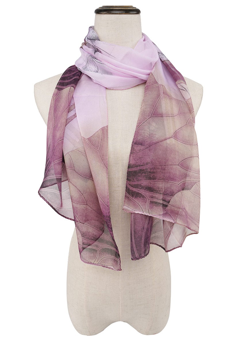 YOUR SMILE Ladies/Women's Lightweight Floral Print/Solid Color mixture Shawl Scarf For Spring Summer season (Purple Lotus) - Image 2