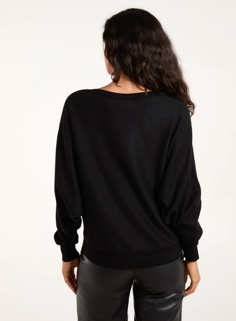 Blue Vanilla Striped Diamante Batwing Jumper