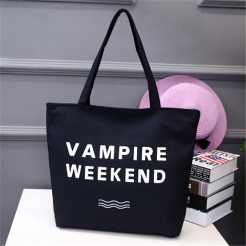 Womens Canvas Shoulder Bag Artistic Casual Tote Shopping SatchelBlack style-English short sentence Black style-English short sentence