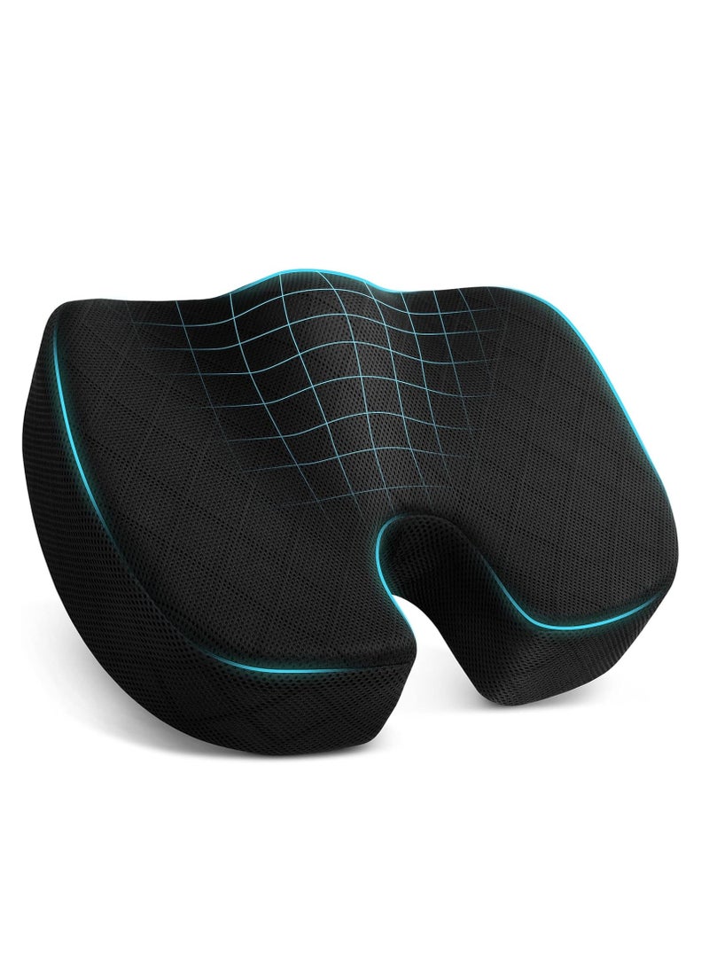 Office/Car Seat Cushion, Non-Slip Sciatica & Back Coccyx Tailbone Pain Relief Chair Pad, Memory Foam Butt Pillow for Computer Desk, Wheelchair, Driving (Black) - Image 1