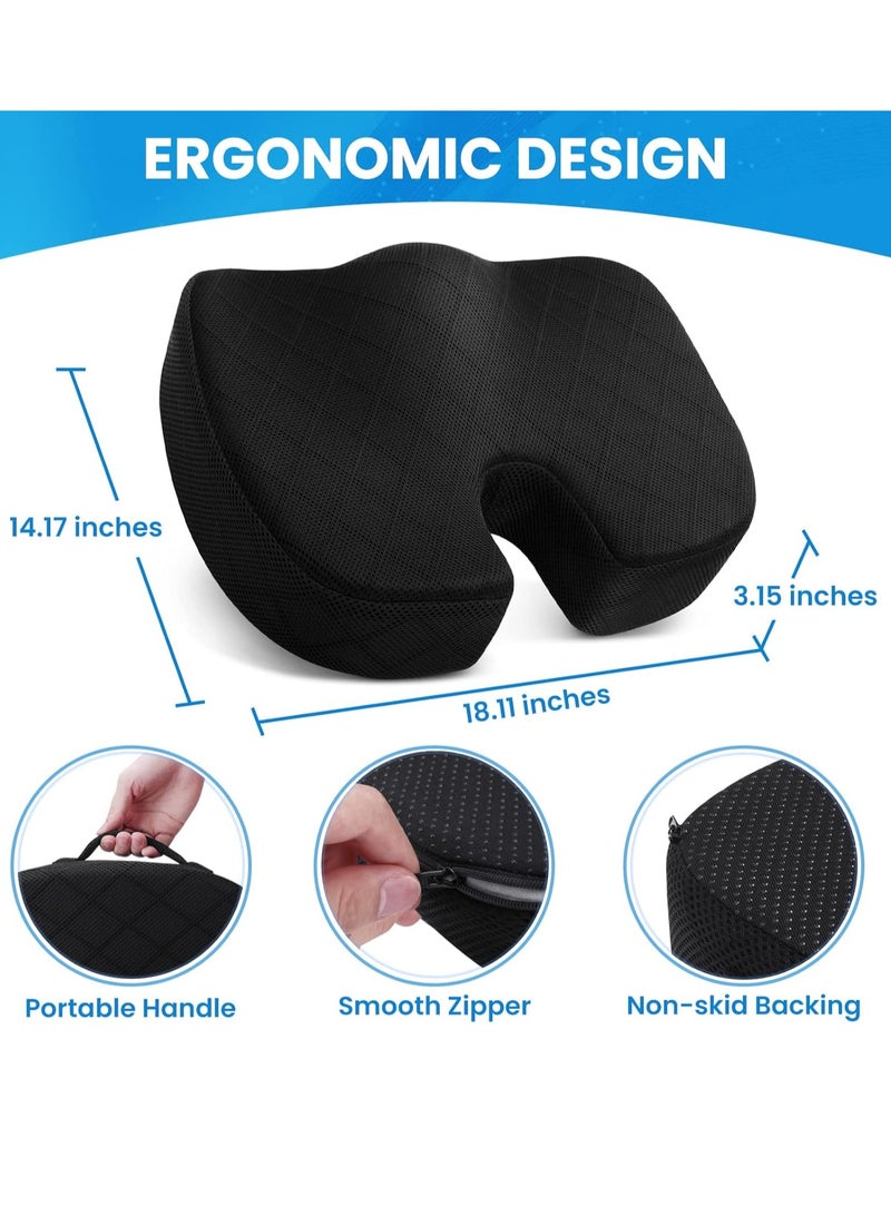 Office/Car Seat Cushion, Non-Slip Sciatica & Back Coccyx Tailbone Pain Relief Chair Pad, Memory Foam Butt Pillow for Computer Desk, Wheelchair, Driving (Black) - Image 2