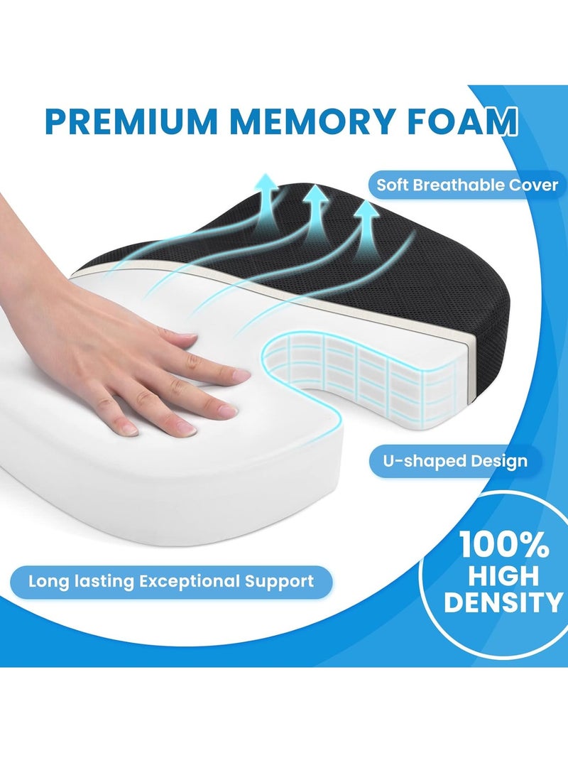 Office/Car Seat Cushion, Non-Slip Sciatica & Back Coccyx Tailbone Pain Relief Chair Pad, Memory Foam Butt Pillow for Computer Desk, Wheelchair, Driving (Black) - Image 3