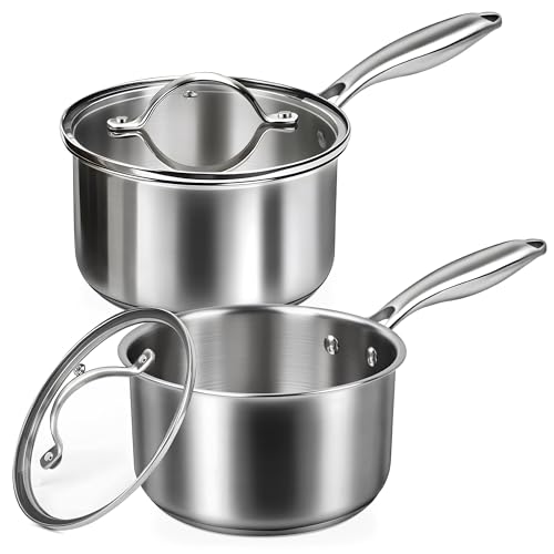 ICSTI Stainless Steel Saucepan Set with Lids 1.5QT & 2.2QT, Tri-Ply Stainless Steel Sauce Pot Set, Induction Saucepans, 4 Pcs Nonstick Saucepans Cookware Set, Dishwasher Safe - Image 1