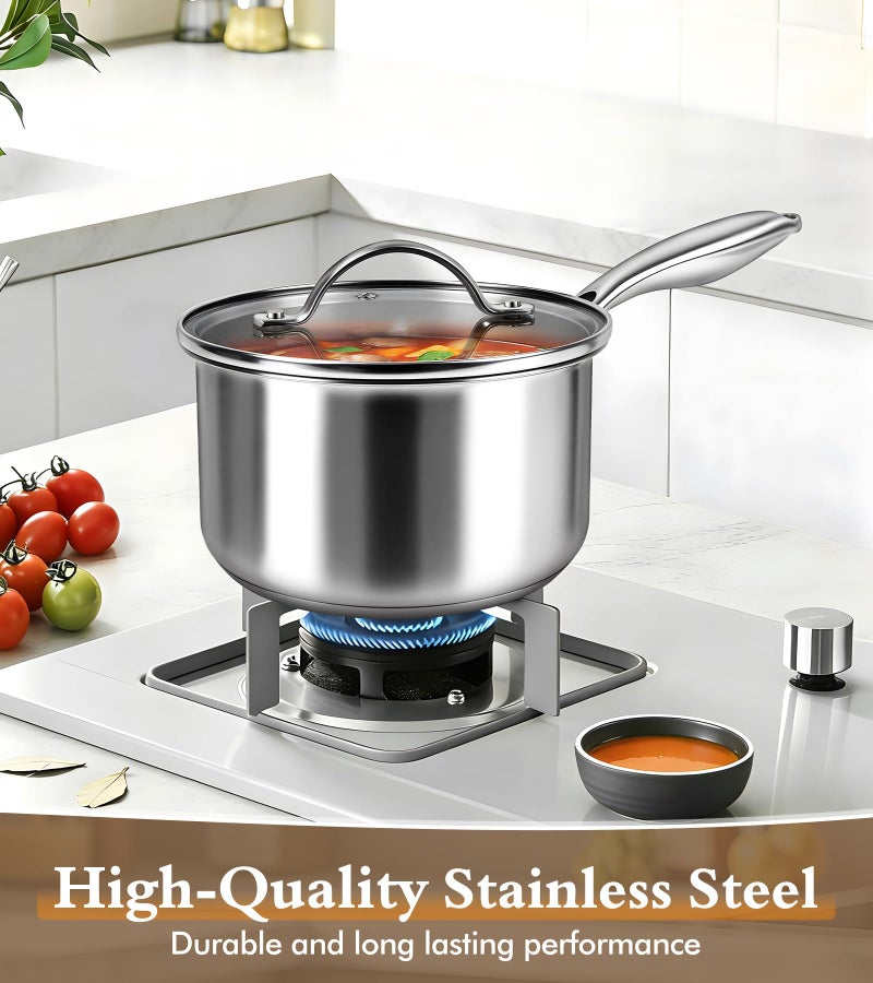 ICSTI Stainless Steel Saucepan Set with Lids 1.5QT & 2.2QT, Tri-Ply Stainless Steel Sauce Pot Set, Induction Saucepans, 4 Pcs Nonstick Saucepans Cookware Set, Dishwasher Safe - Image 4