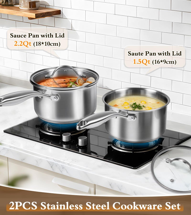 ICSTI Stainless Steel Saucepan Set with Lids 1.5QT & 2.2QT, Tri-Ply Stainless Steel Sauce Pot Set, Induction Saucepans, 4 Pcs Nonstick Saucepans Cookware Set, Dishwasher Safe - Image 2