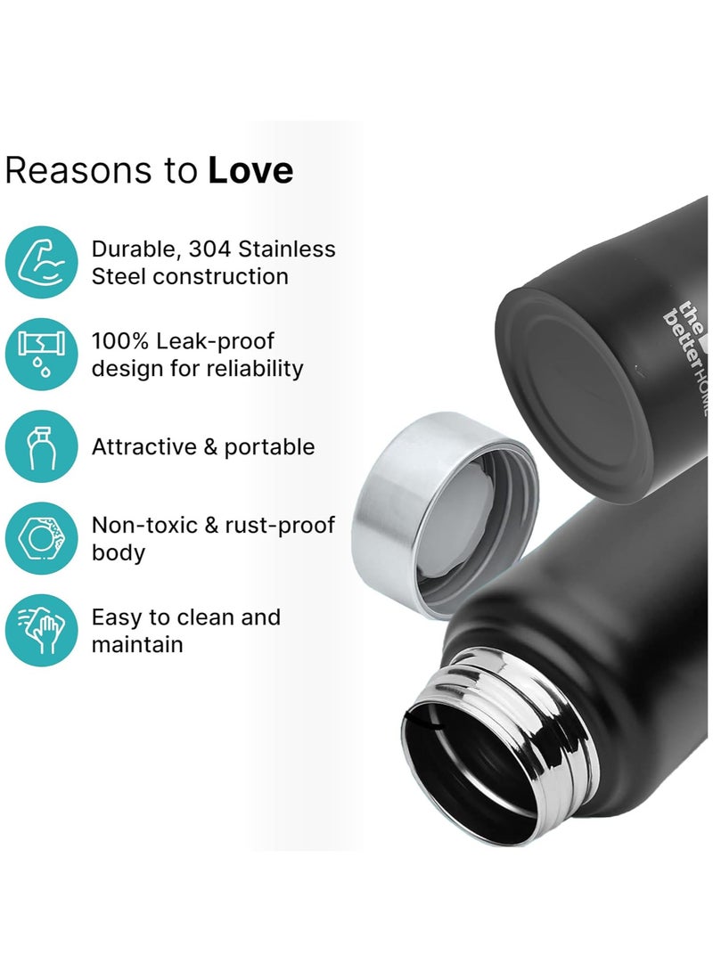 The Better Home Stainless Steel Water Bottle 500ml (Pack of 1) | Water Bottle for Kids and Adults | Rust Proof, Light Weight & Durable 500ml Water Bottle | Black Pack Of 1 - Image 2