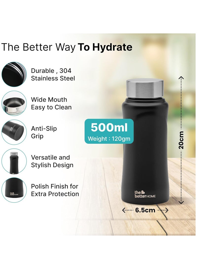 The Better Home Stainless Steel Water Bottle 500ml (Pack of 1) | Water Bottle for Kids and Adults | Rust Proof, Light Weight & Durable 500ml Water Bottle | Black Pack Of 1 - Image 3