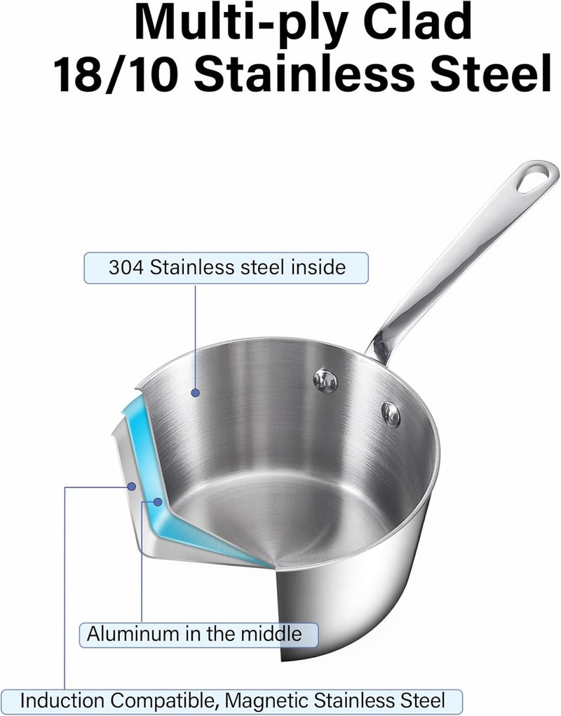 DM D&M Butter Warmer 0.57 Quart, Multi-Ply Clad Stainless Steel Milk Frother and Chocolate Melting Pot, Small Saucepan for Induction Stovetop, Coffee, Butter, Syrup - Image 4