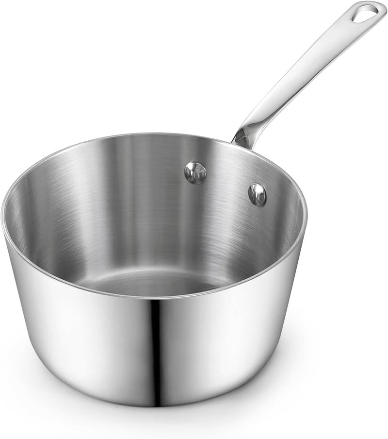 DM D&M Butter Warmer 0.57 Quart, Multi-Ply Clad Stainless Steel Milk Frother and Chocolate Melting Pot, Small Saucepan for Induction Stovetop, Coffee, Butter, Syrup - Image 1