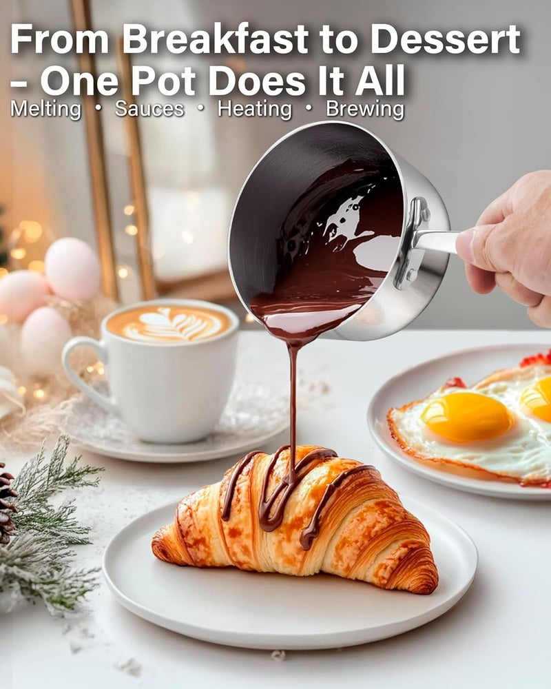 DM D&M Butter Warmer 0.57 Quart, Multi-Ply Clad Stainless Steel Milk Frother and Chocolate Melting Pot, Small Saucepan for Induction Stovetop, Coffee, Butter, Syrup - Image 5
