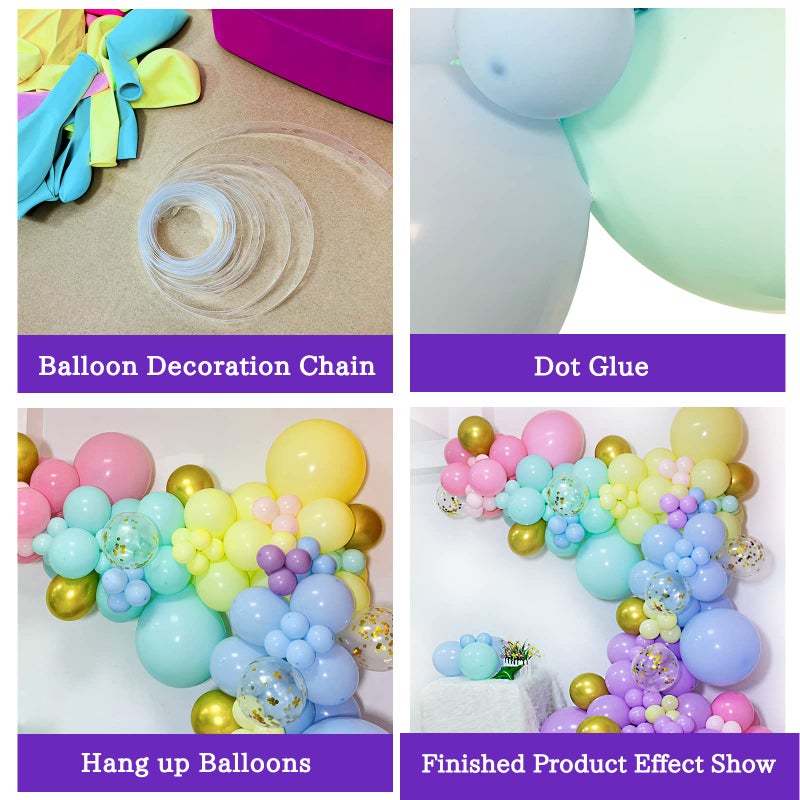 KAWKALSH 219Pcs Rainbow Balloons Garland Arch Kit Different Sizes Latex Balloons Assorted Pastel Party Balloons Arch for Birthday Baby Shower Wedding Engagement Anniversary Party Decorations - Image 3