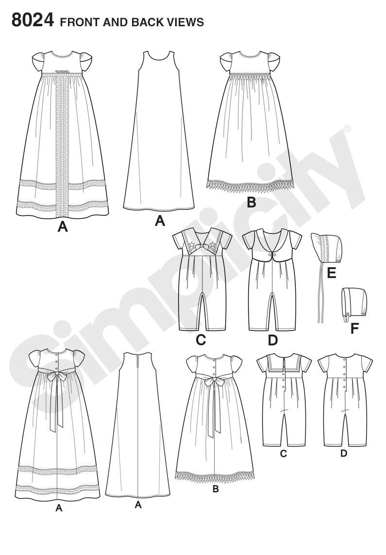 Simplicity Patterns Babies' Christening Sets with Bonnets Size: A (XXS-Xs-S-M), 8024 - Image 4