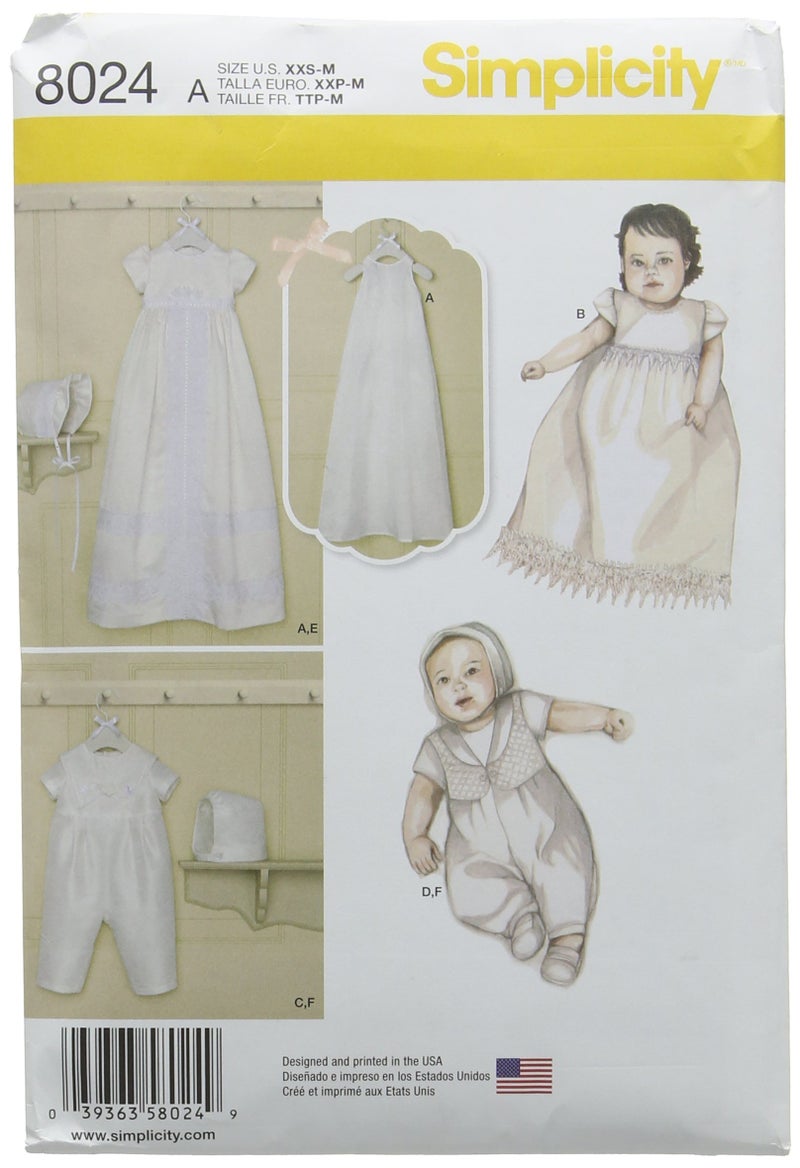 Simplicity Patterns Babies' Christening Sets with Bonnets Size: A (XXS-Xs-S-M), 8024 - Image 3