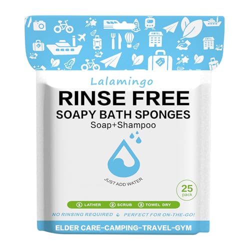 Lalamingo Disposable Rinse Free Bath Sponges, No Rinse Bathing Wipes for Adults, Soap Infused Dry Shower Wipes for Elderly, Bedridden, Camping, Post Surgery(25 Count 1 Pack) - Image 1