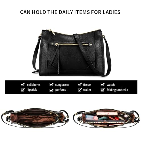 Kattee Genuine Leather Purses and Handbags for Women Crossbody Stachel Shoulder Bags Black - Image 3