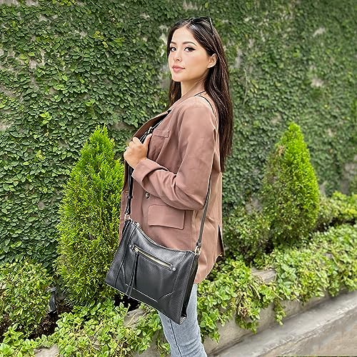 Kattee Genuine Leather Purses and Handbags for Women Crossbody Stachel Shoulder Bags Black - Image 2
