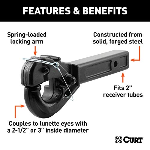CURT 48005 Pintle Hook Hitch for 2-Inch Receiver, 10,000 lbs, Fits 2-1/2-Inch Lunette Ring - Image 3