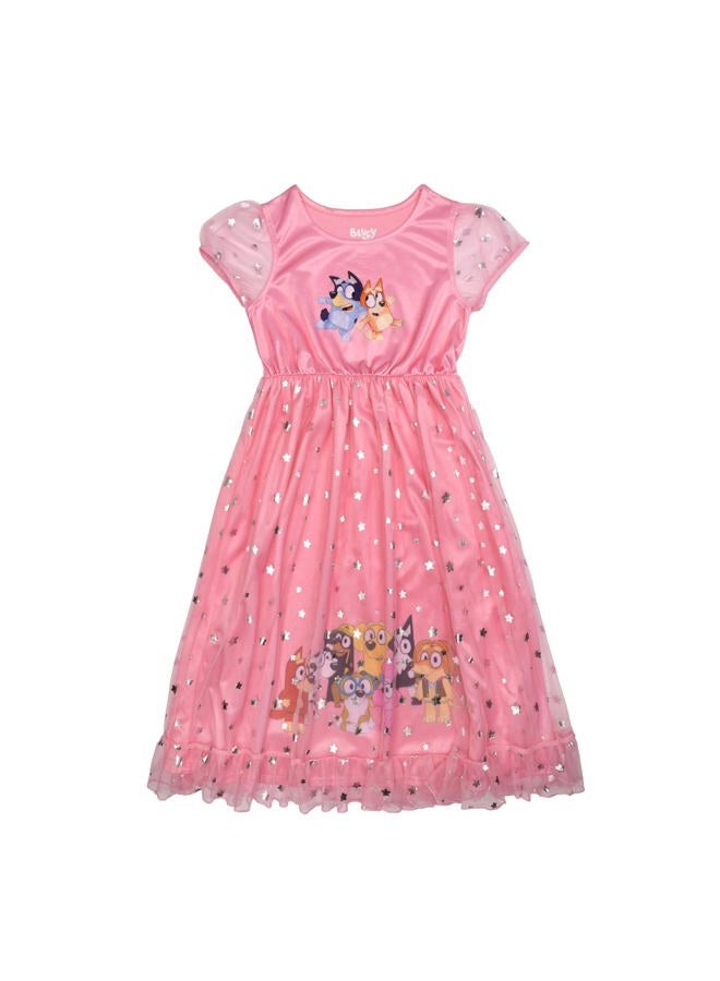 Bluey Girls' Fantasy Gown Nightgown, BLUEY FRIENDS, 4T - Image 1