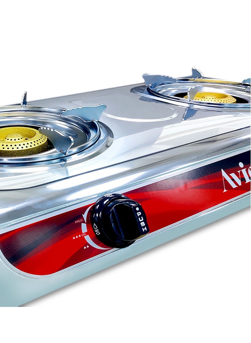 Avion Double burner gas stove with durable cast iron beehive burner, auto Ignition, stainless steel body, heat resistant electroplate pan support and L shape nozzle - Image 3