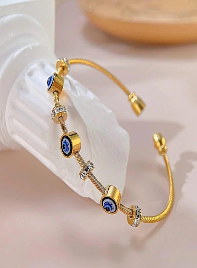 Inites Trending Blue Evil Eye Charm Bracelet for Women | Golden Anti Tarnish Bracelet | Stylish Evil Eye Protection Magnet Cuff Bangle Bracelet Kada for Girls & Womens | Aesthetic Jewellery for Womens - Image 2
