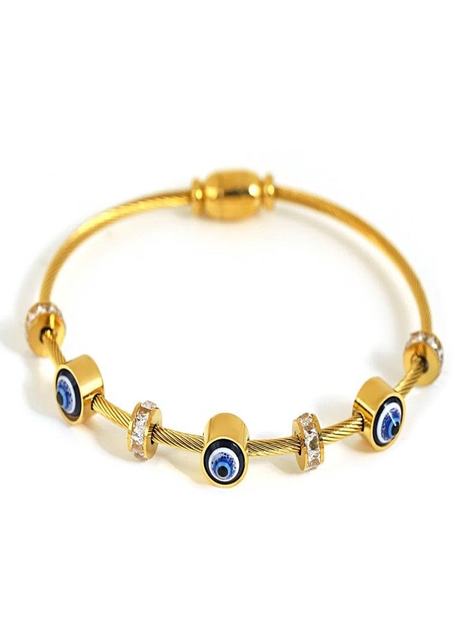 Inites Trending Blue Evil Eye Charm Bracelet for Women | Golden Anti Tarnish Bracelet | Stylish Evil Eye Protection Magnet Cuff Bangle Bracelet Kada for Girls & Womens | Aesthetic Jewellery for Womens - Image 1