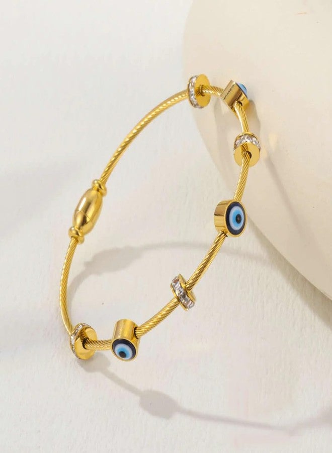 Inites Trending Blue Evil Eye Charm Bracelet for Women | Golden Anti Tarnish Bracelet | Stylish Evil Eye Protection Magnet Cuff Bangle Bracelet Kada for Girls & Womens | Aesthetic Jewellery for Womens - Image 3