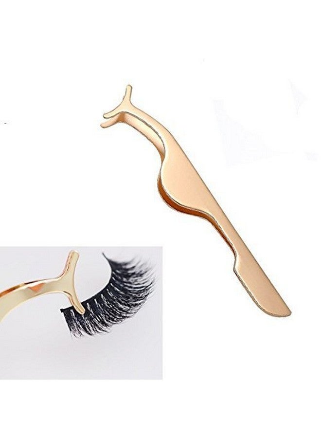 EIAKE False Eyelashes Applicator Tool Eyelash Extension Tweezers Remover Clip Tweezers Nipper (Golden) - Image 3