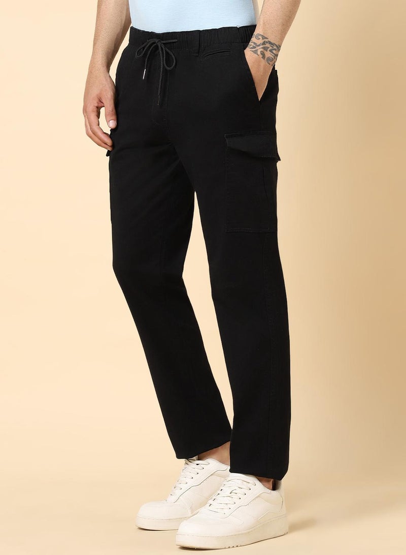 Dennis Lingo Black Slim Fit Cargo Pants for Men - Cotton Lycra, Full Length, Mid Rise, Casual  - Image 3