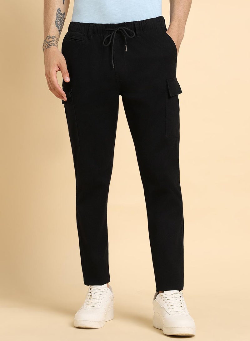 Dennis Lingo Black Slim Fit Cargo Pants for Men - Cotton Lycra, Full Length, Mid Rise, Casual  - Image 2