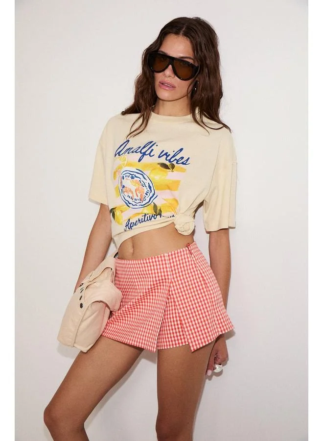 GRIMELANGE WUNA Women's Soft Fabric 100% Organic Cotton Print Detailed Yellow T-Shirt.