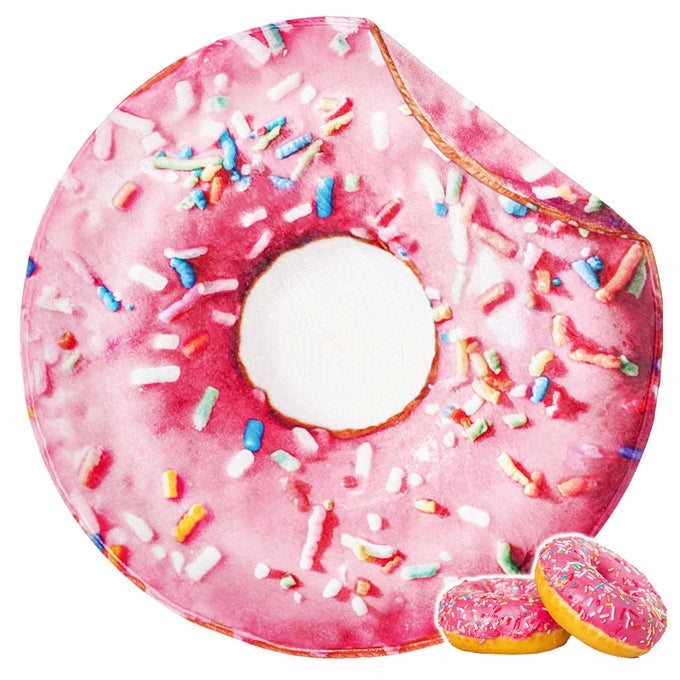 PINK DONUT BLANKET 300GSM DOUBLE SIDED GIANT REALISTIC FUNNY GIFT THROW WITH POUCH FOR SOFA BED SUPER SOFT NOVELTY FOOD BLANKET FOR KIDSPETS AND ADULTS