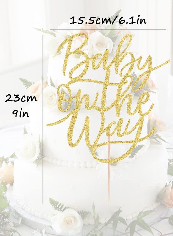 AHAORAY Baby On The Way Cake Topper - Gold Glitter Baby Shower/Gender Reveal Party/Birthday Party Cake Decoration Supplies for Photo Booth Props - Image 3