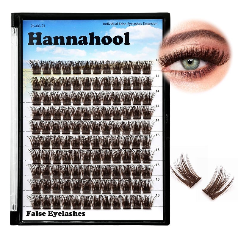 Hannahool 120pcs D Curl Individual Wide Stem Brown Cluster DIY Eye Lashes Extensions Mixed 1214mm1416mm1618mm Makeup Dramatic Volume Lashes Brown1416mm