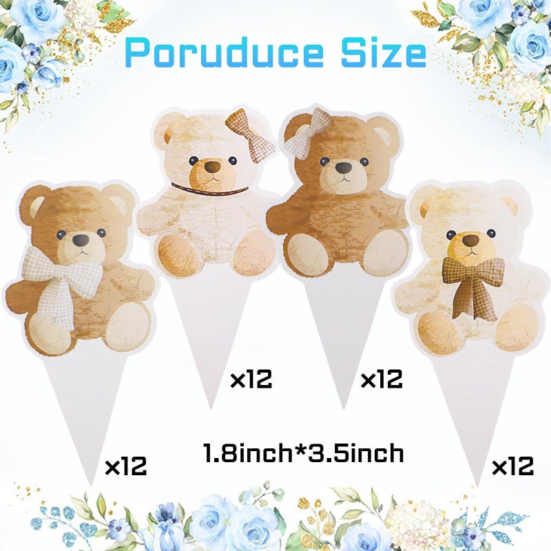 MEMOVAN Bear Cupcake Toppers 48pcs Bears Baby Shower Cake Toppers We Can Bearly Wait Cake Cupcake Topper Decoration for Bear Theme Birthday Baby Shower Gender Reveal Party Supplies - Image 2