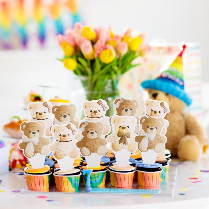 MEMOVAN Bear Cupcake Toppers 48pcs Bears Baby Shower Cake Toppers We Can Bearly Wait Cake Cupcake Topper Decoration for Bear Theme Birthday Baby Shower Gender Reveal Party Supplies - Image 4