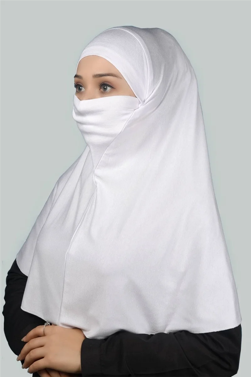 التوبة Ready-made Turban Practical Scarf with Veil Hijab with Nikap - Prayer Cover Soufflé (Xl) - White