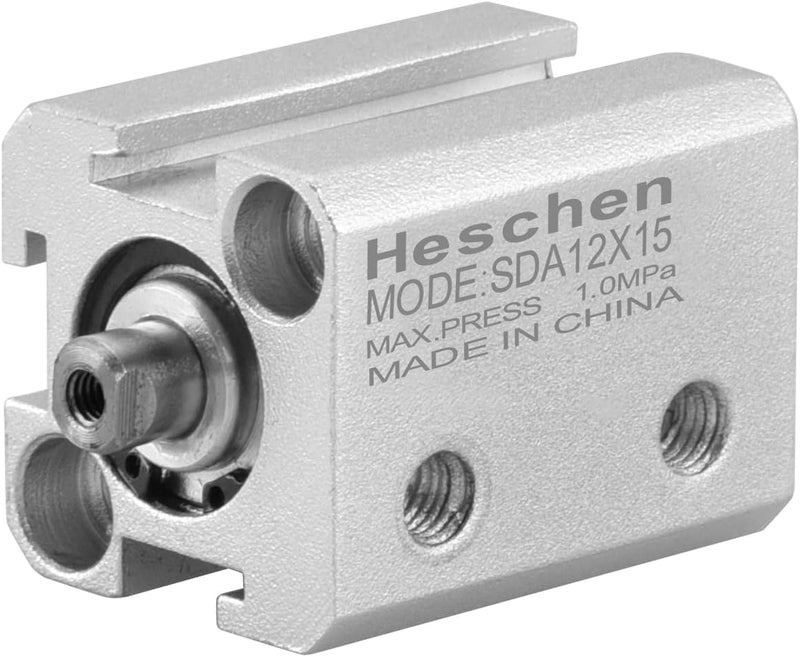 Heschen Pneumatic Compact Aluminum Air Cylinder, SDA 12-15, Bore 12mm, Stroke 15mm, M5 Port Size, Double Acting - Image 1