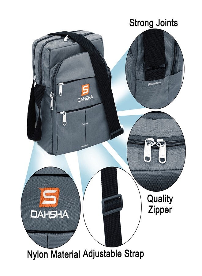DAHSHA Nylon Stylish Small Multi-Pocket Sling Cross Body Travel Office Business Messenger One Side Bag for Men & Women (Grey, 25 x 10 x 20 CM) - Image 4