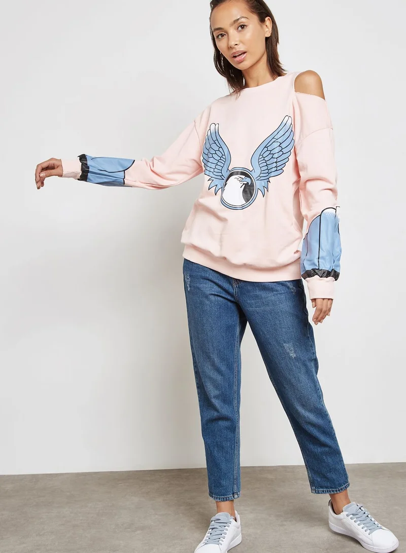 Ginger Printed One Side Cold Shoulder Sweatshirt for Women Best