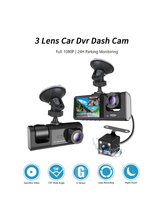 KADRAMA Dash Camera Front and Rear Inside 3 Cameras 1080P+720P+480p Car Rearview Mirror Car Video Recording Camcorder Night Vision Car Camera Recorder Auto Safety Driving Recorder - Image 3