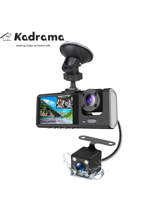 KADRAMA Dash Camera Front and Rear Inside 3 Cameras 1080P+720P+480p Car Rearview Mirror Car Video Recording Camcorder Night Vision Car Camera Recorder Auto Safety Driving Recorder - Image 1