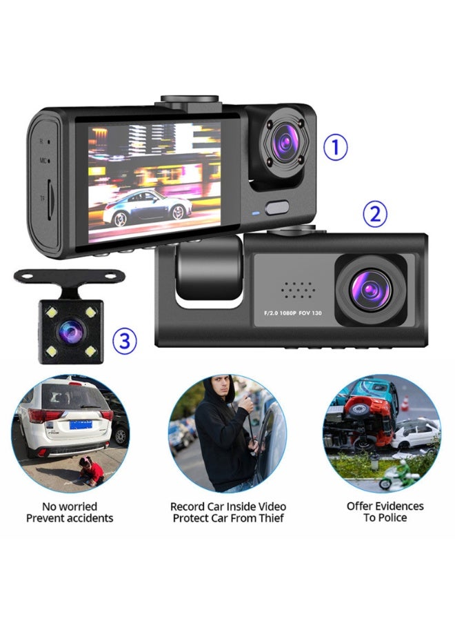 KADRAMA Dash Camera Front and Rear Inside 3 Cameras 1080P+720P+480p Car Rearview Mirror Car Video Recording Camcorder Night Vision Car Camera Recorder Auto Safety Driving Recorder - Image 4