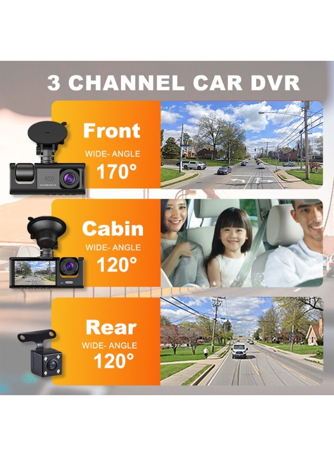 KADRAMA Dash Camera Front and Rear Inside 3 Cameras 1080P+720P+480p Car Rearview Mirror Car Video Recording Camcorder Night Vision Car Camera Recorder Auto Safety Driving Recorder - Image 5