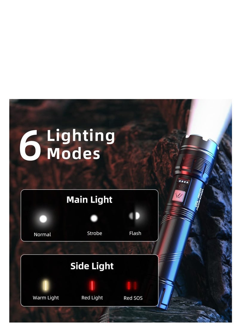 WARSUN Zoomable Flashlight LED Flashlight Compact Flashlight Tactical Flashlight with Cob Sidelight 600LM Flashlight Rechargeable for Camping Home Outdoor - Image 2