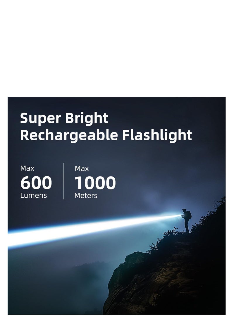 WARSUN Zoomable Flashlight LED Flashlight Compact Flashlight Tactical Flashlight with Cob Sidelight 600LM Flashlight Rechargeable for Camping Home Outdoor - Image 3