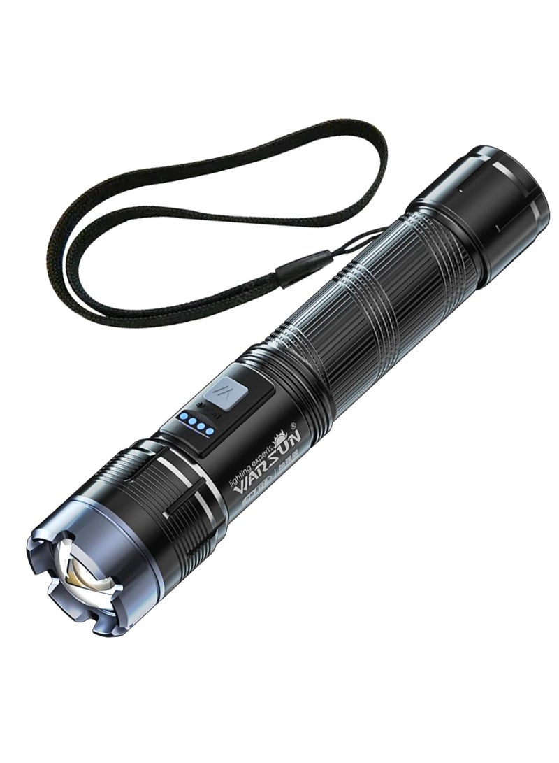 WARSUN Zoomable Flashlight LED Flashlight Compact Flashlight Tactical Flashlight with Cob Sidelight 600LM Flashlight Rechargeable for Camping Home Outdoor - Image 1